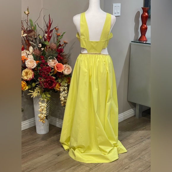 Dresses | Nwot Lemon Yellow Maxi Dress With Side Cutouts Front Tie And ...